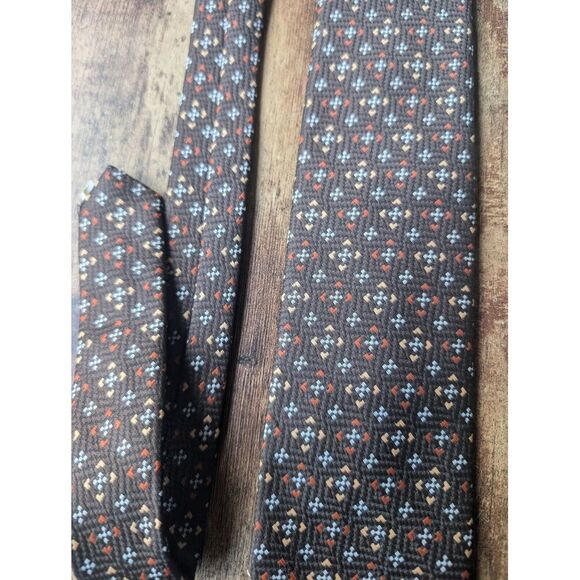 Vintage WALTON‎ CLOTHES Brown Polyester Neck Tie ~ Brown / Rust / Gold / White - Picture 2 of 4